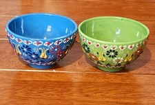 Handmade Turkish Ceramic Bowls Blue Green  Hand Painted Iznik Floral Relief 10cm
