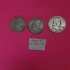 Three Franklin Half Dollars 1949-P, (2) 1950-D Average Circulated  90% Silver