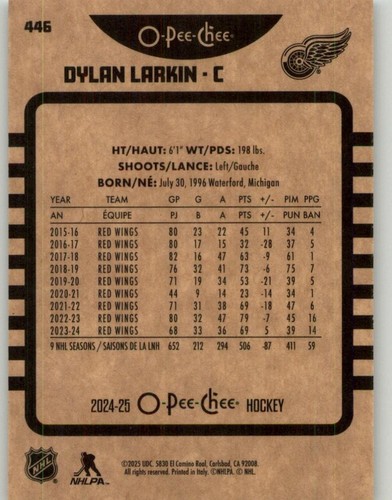 2024-25 O-Pee-Chee Dylan Larkin Pee-Chee - Retro #446 Detroit Red Wings - Bild 2 von 2