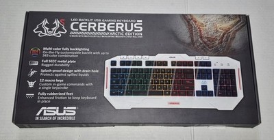 ASUS CERBERUS ARTIC EDITION LED Backlit USB Gaming Keyboard 90YH00V1-B2UA00 RARE
