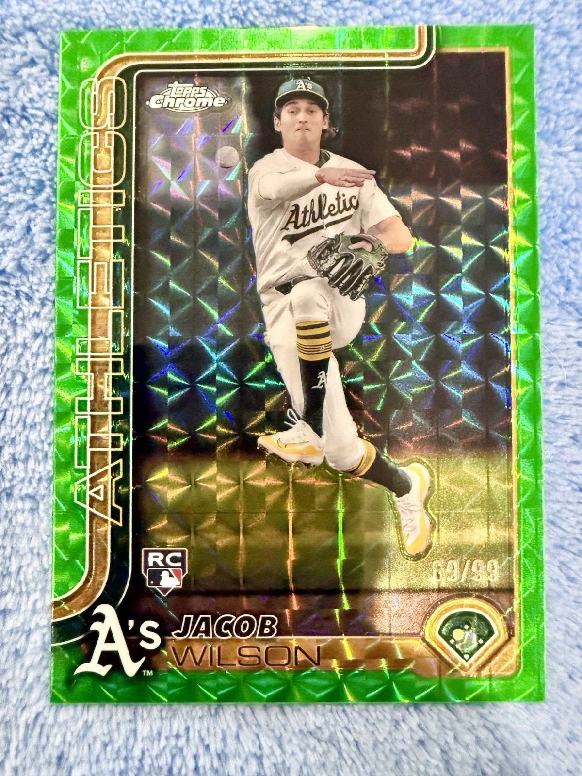 🔥2025 Topps Chrome Green Geometric #96 Jacob Wilson RC Rookie /99 Athletics HD