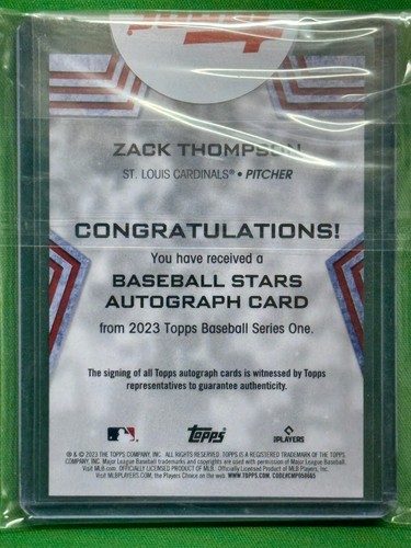 2023 Topps Baseball Series One Baseball Stars Auto #BSA-ZT Zack Thompson RC - Picture 2 of 2