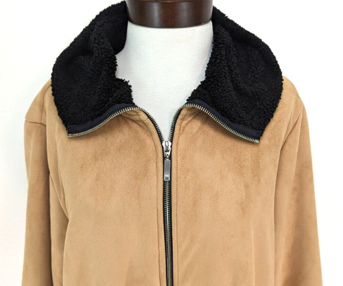Vtg 90s NILS Women's Beige Hooded Black Sherpa Lined Zip Up Coat USA Size L EUC* - Picture 2 of 10
