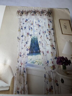 1998 Martha Stewart everyday floral Tulip  white Panel Pair with Tie Backs