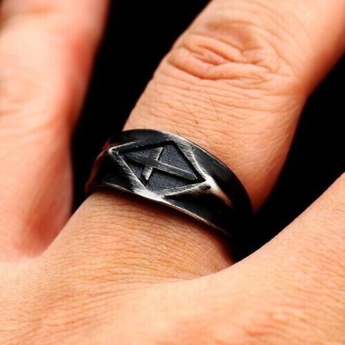 AU New Men's Matte Brushed Black Vintage Titanium Steel Black Cross Retro Ring - Picture 6 of 7