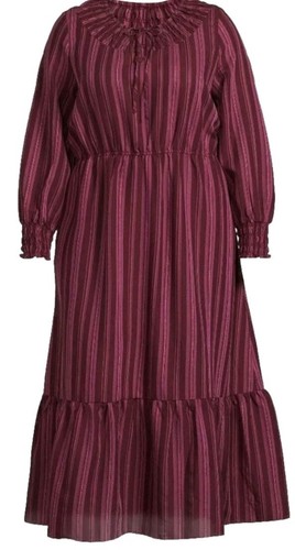 NEW Terra & Sky Women's Plus 4XL Tiered Rustic Plum longe Sleeve Maxi Dress