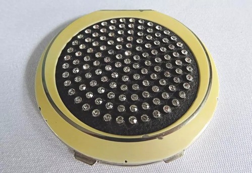 Vintage Rowenta Compact 1930s Deco Powder Ivory Black Enamel Rhinestones Ladies