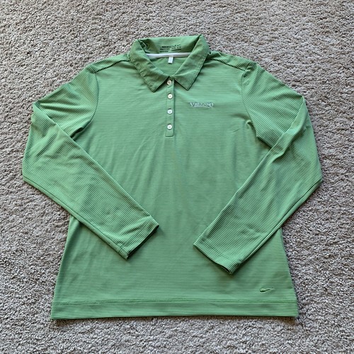Nike Poloshirt Damen Medium grün gestreift Langarm Kragen Dri-Fit Vellano