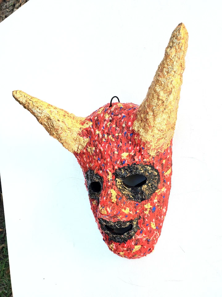 Red Devil With Gold Leaf Horns Mask/Wall Art One of A Kind Handmade - Image 4 of 4