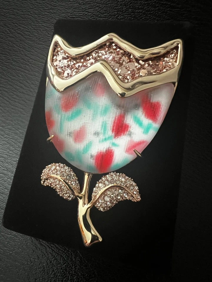 Vintage Alexis Bittar Brooch 10k Rose Gold & Clear Rhinestone Abstract Tulip - Image 2 of 4