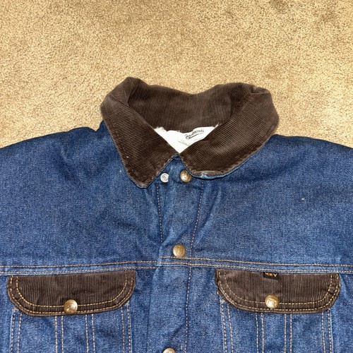 Vtg Key Imperial Fleece Lined Denim Jacket USA Made Corduroy Snap Closure L USA - Picture 3 of 22