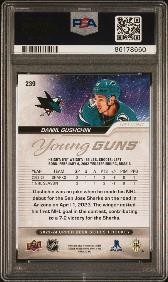 2023 Upper Deck Daniil Gushchin #239 PSA 9 - Image 2 of 2