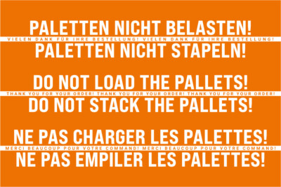 5x Aufkleber für Paletten  Nicht belasten/stapeln  mehrsprachig orange | 30x20cm