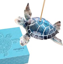 Blue Sea Turtle Ornament - Hand-Painted 2023 Christmas Decorations - Beach...