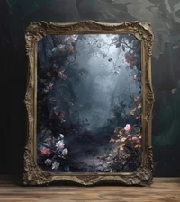 Enchanted Forest Glade, Printable Wall Art , Dark Moody Forest