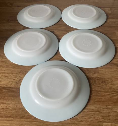 Pyrex Turquoise Blue Band 5pc Bread or Salad Plates 6.5" Vintage milk glass MCM - Picture 10 of 16