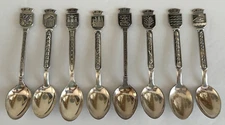 Set of 8 Nickel Silver Norway Thorvald Marthinsen & Others Souvenir Spoons 75 G