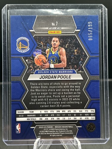 22/23 Panini Mosaic - JORDAN POOLE BLUE /199 #7 Golden State Warriors - Foto 3 di 3
