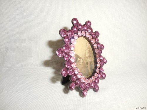2" x 1.5" Plastic Pink Rose Rhinestone Look Picture Frame Heavy Weight - Picture 4 of 4