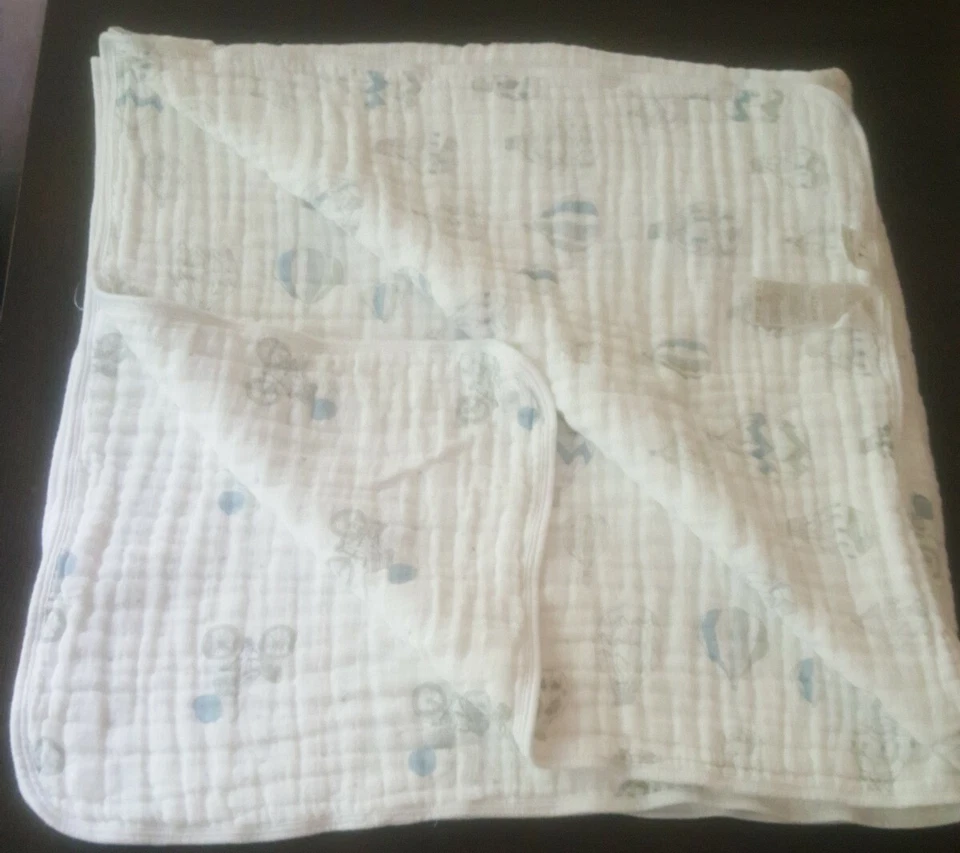 Aden And Anais Dream Blanket blue Air Balloon bicycle ELEPHANT 4layered muslin - Image 2 of 4