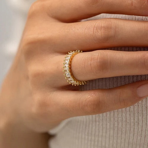 Gold Plated White Sapphire Ring Adjustable for Women Stainless Steel Jewelry - Picture 6 of 9