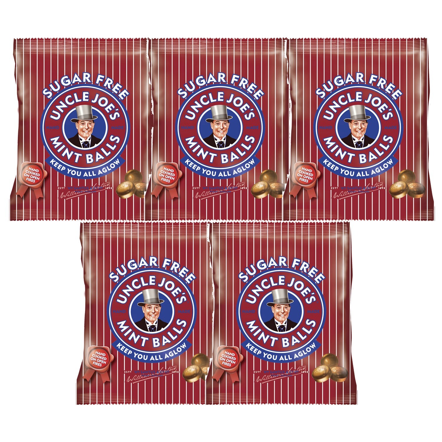 Uncle Joes Sugar Free Mint Balls 5 x 60g Bag - Sugar free with Sweeteners