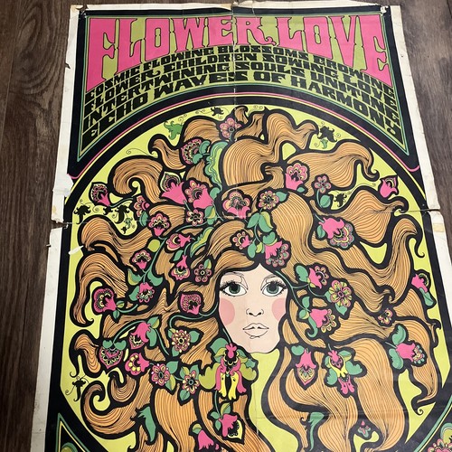 Vintage Rare 1967 “Flower Love” Poster By C. Keelan Blacklight Poster Hippie - Picture 14 of 19