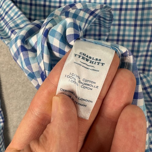 Charles Tyrwhitt Hemd Herren XL blau kariert Slim Fit Langarm Kragen Knopfleiste - Bild 5 von 8