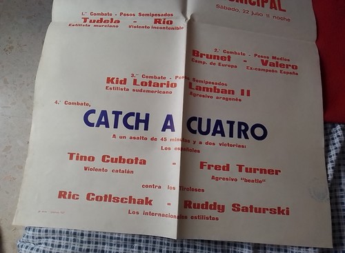 CARTEL POSTER LUCHA LIBRE WRESTLING VELODROMO ESTADIO MUNICIPAL CATCH A CUATRO.. - Imagen 3 de 11