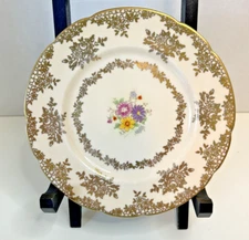 Paragon China Dessert Dish Yellow with Gold Floral Trim Floral Center Accent