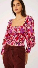 FREE PEOPLE Ariana Floral Crop Top long Puff sleeves in Party Combo XS
