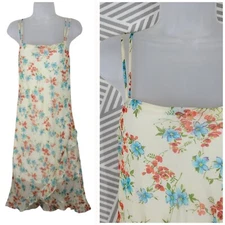 Vintage Slip Dress size 6/8 Floral Cottagecore alt Midi Ruffle Event Yellow