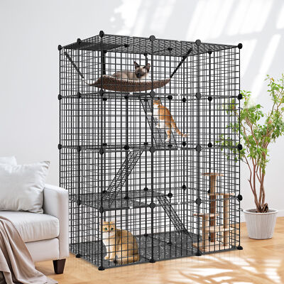 4-Tier Cat Enclosures Indoor DIY Cat Kennel Detachable Metal Wire Catio Playpen