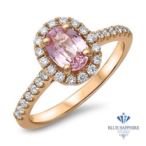 Zertifizierter ovaler natürlicher rosa Saphir Ring 1,14ct mit Diamanten in 18K Rotgold - Bild 1 von 4