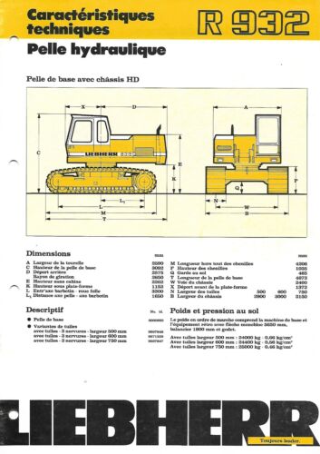 Brochure Equipement - Liebherr - Pelle à Pelle R932 - c1988 FRANÇAIS Long (E8047) - Photo 1 sur 1