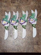 Set of 4 Fitz& Floyd canape knives Hummingbird ceramic handle w/stainless steel