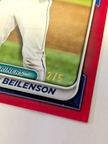 Charlie Beilenson RC /5 1st Bowman Mariners 2024 Bowman Draft Red Parallel 2/5 - Picture 2 of 3
