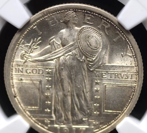 1917 TYPE 1 STANDING LIBERTY QUARTER NGC MS 62 FULL HEAD PUFFY WHITE WITH WISPY