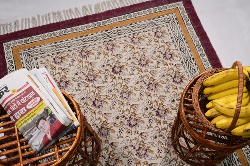 Handmade Floral Printed Indian Cotton Dhurrie Rugs for living room, home decor - Picture 9 of 11