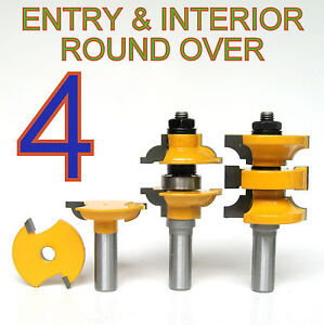 4-pc-1-2-034-SH-Round-Over-Entry-amp-Interior-Door-Matched-R-amp-S-Router-Bit-Set-S