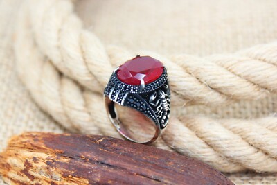 Scorpion Figure Red Stone Solid 925 Sterling Silver Men's