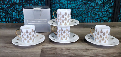 Centurion Collection Tree Design Espresso Cup & Saucer Set Gold/White 4-Pack