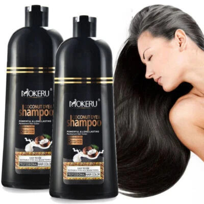 MOKERU 2 x Black Hair Dye Shampoo Instant Herbal Hair Dye Shampoo Grey Coverage 500ml