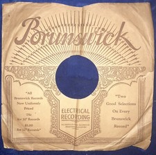 Antique Brunswick Records 10-inch 78rpm Paper Sleeve Late 1920s