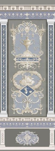 Puppenhaus Tapete Chinoiserie Verkleidung Blau Grau 1.3cm 1:24 Miniatur Druck