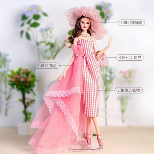 Noble Pink Wedding Dress 1/6 Doll Clothes Princess Outfit Party Gown 11.5" - Picture 9 of 9