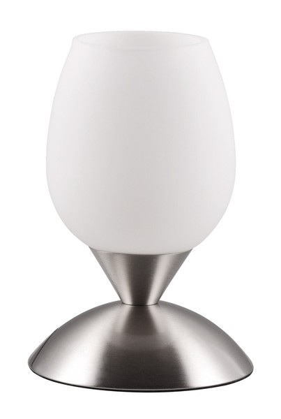 Reality Leuchten Cup Tischlampe Tischleuchte Nickelfarben Weiß Metall Glas 18 Cm-image