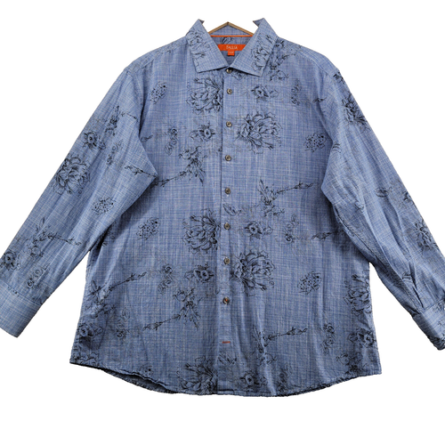 Tallia Men's Size 17-17.5-34/35 Blue Floral Pinpoint Long Sleeve Dress Shirt