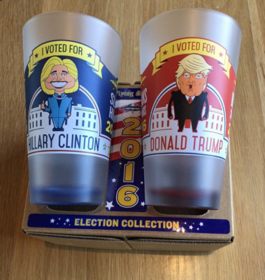 Set of 2 Trump Clinton Collection Flying Saucer - Pint Glasses - Flying Saucer