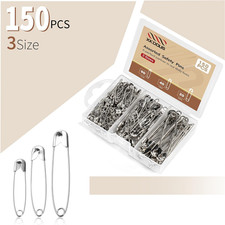 150PCS Safety Pins Assorted Sizes Silver Small Large Heavy Duty Sewing Craft